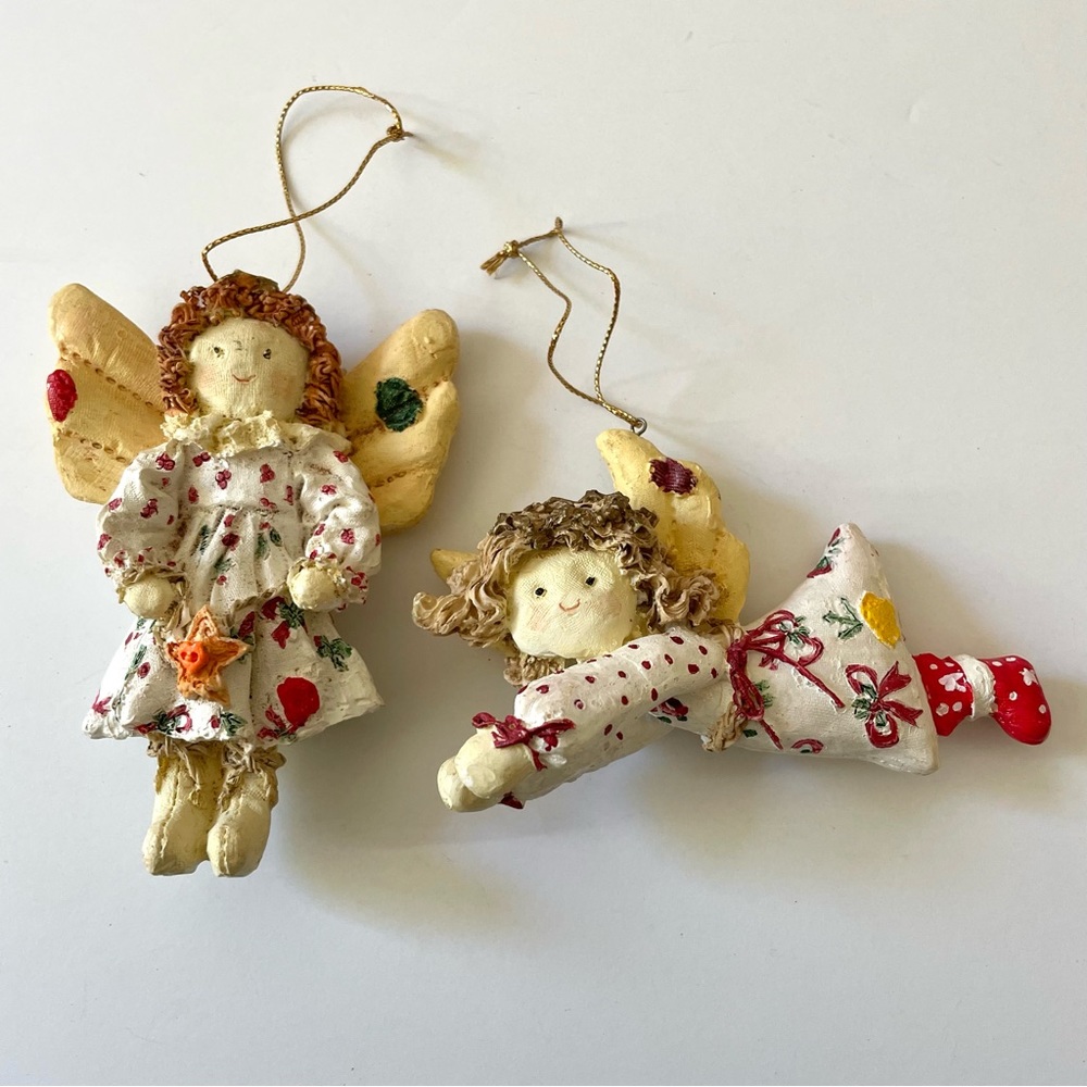Vintage Ceramic Handpainted Angel Christmas Ornaments